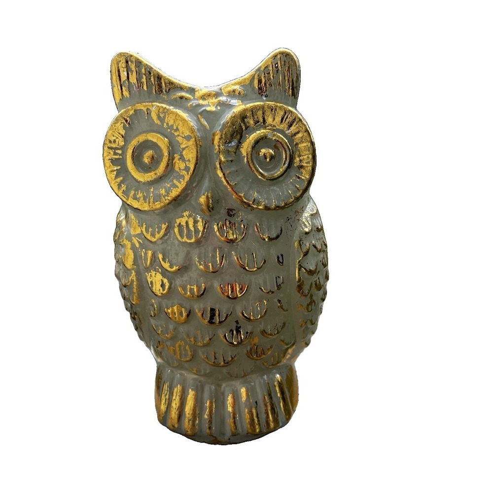 Gold & White Owl Bird Figurine Sculpture Decorative Glass Animal Home Decor 8"